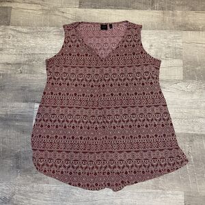 Rafaella Red Geo Print Sleeveless Blouse